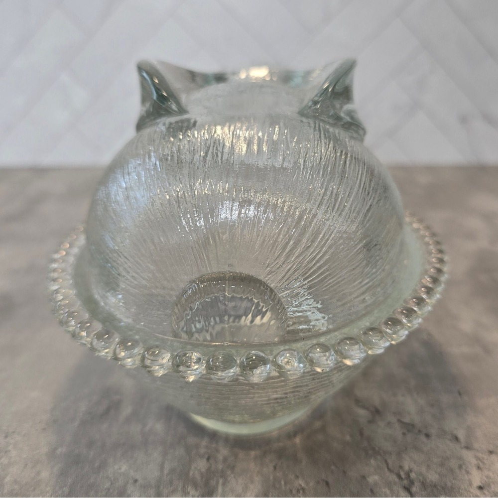 Vintage Bunny on Nest Clear Pressed Glass Candy Dish Beaded Rim Easter - Picture 4 of 12